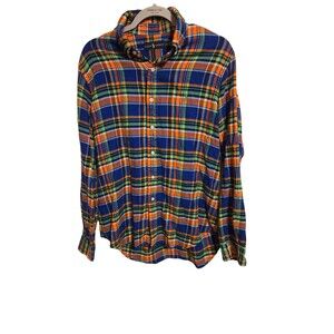 Ralph Lauren Plaid Flannel Neon Men's Size Large Long Sleeve Soft Vivid